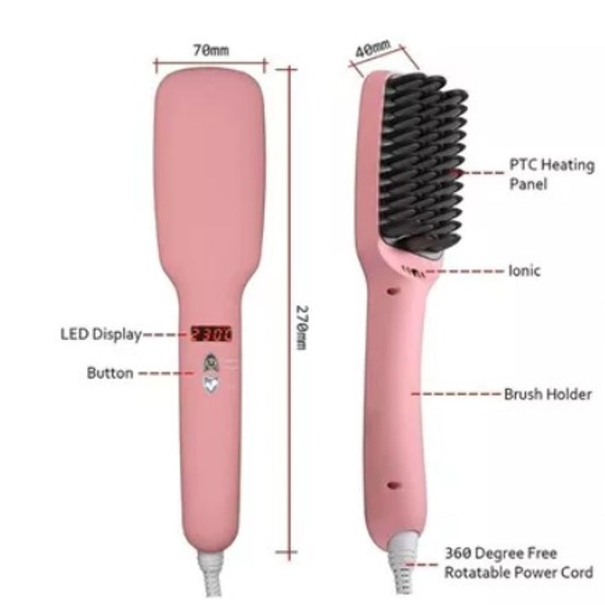 GENERICO - Peine cepillo electrico laceador alisador ionico ROSADO