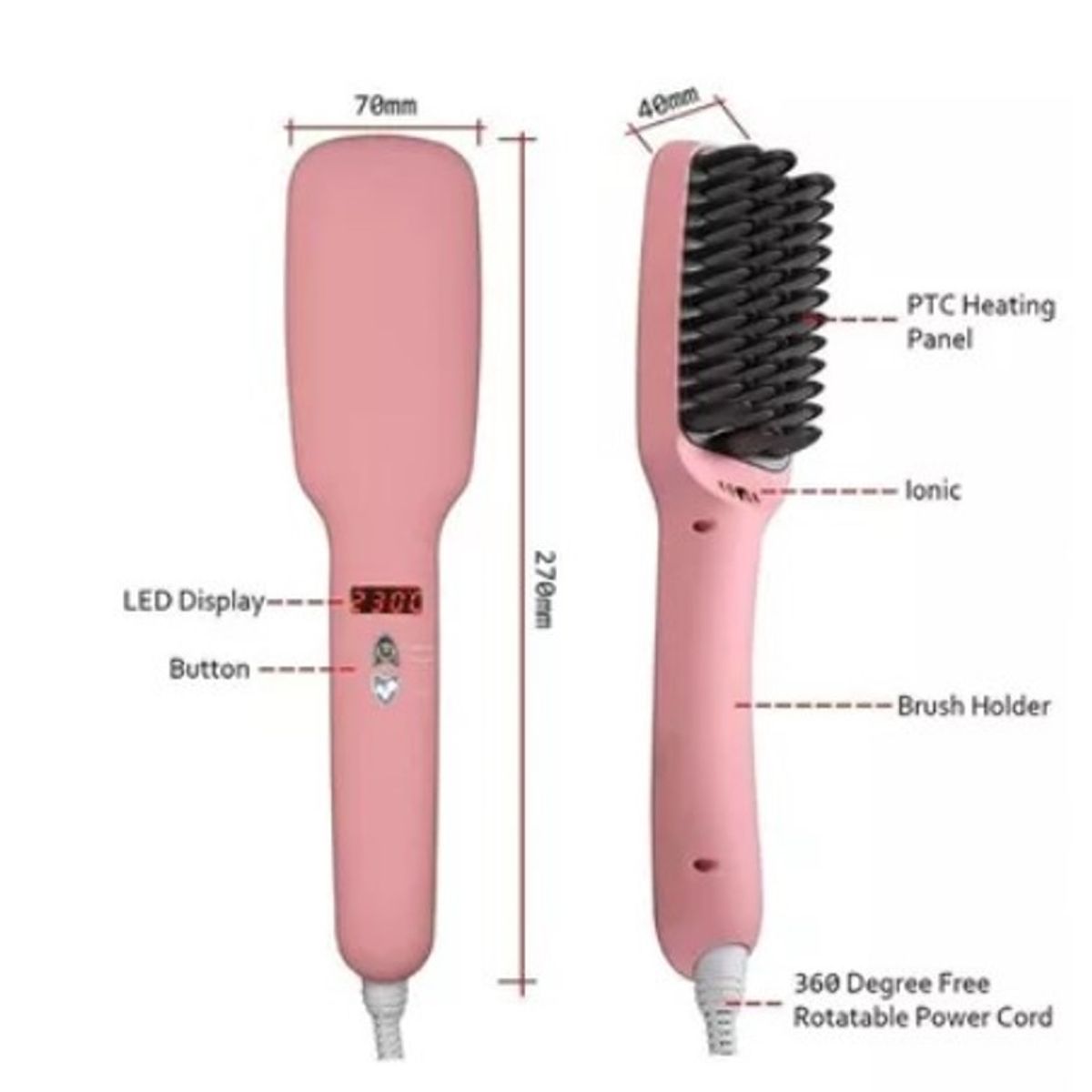 GENERICO - Peine cepillo electrico laceador alisador ionico ROSADO