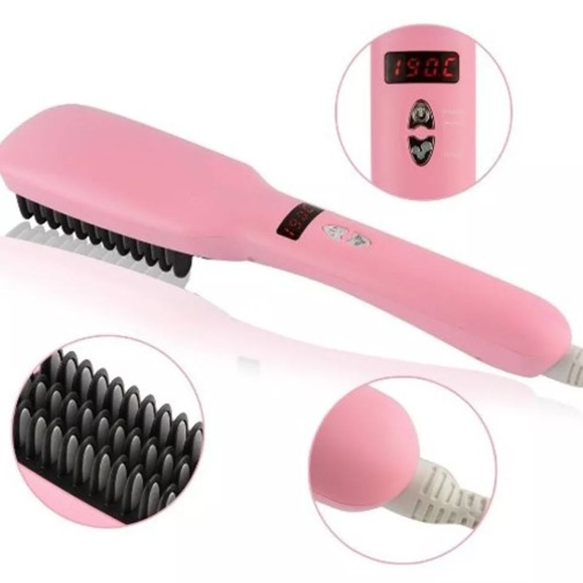 GENERICO - Peine cepillo electrico laceador alisador ionico ROSADO