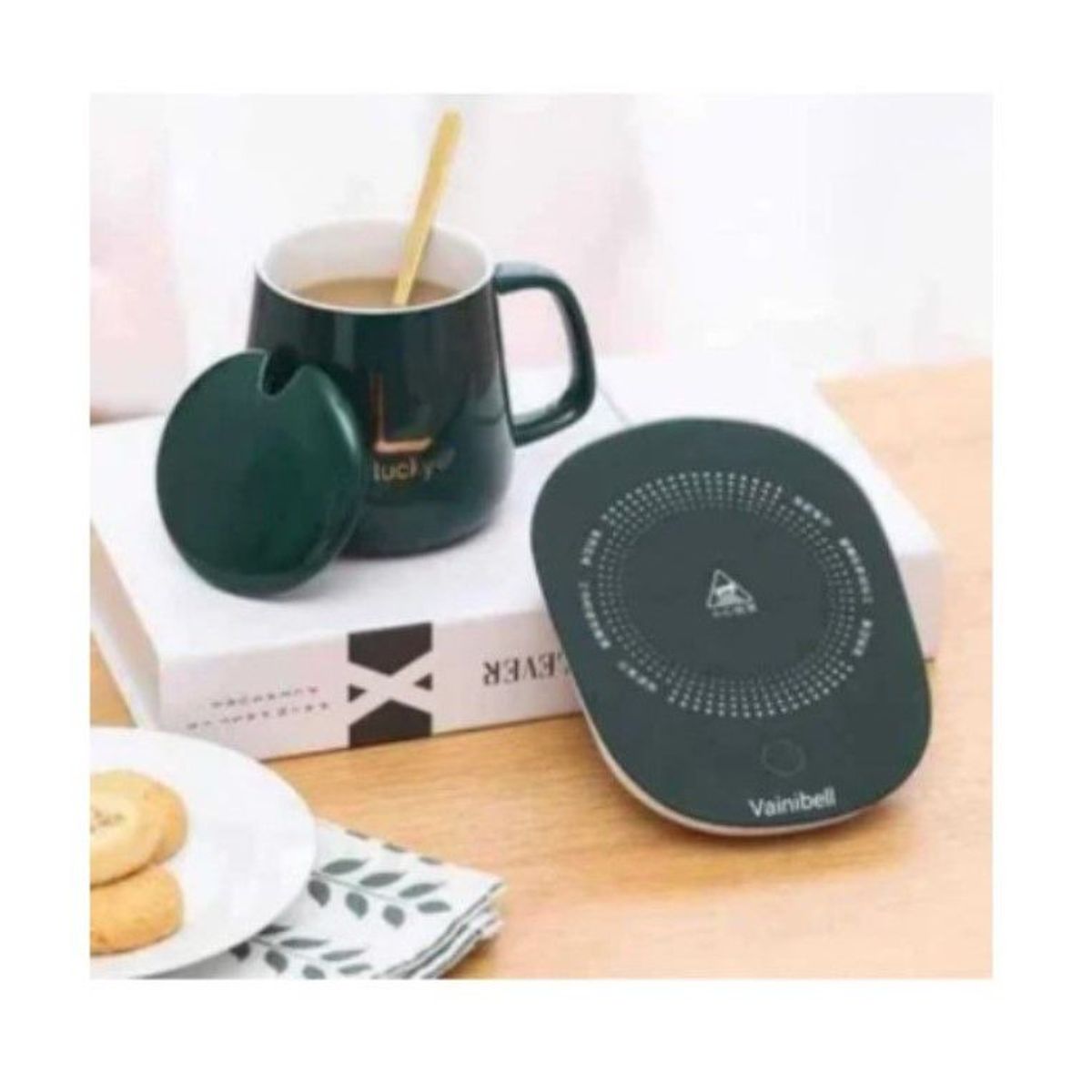 GENERICO - Taza calentador electrico con cucharita  DORADA