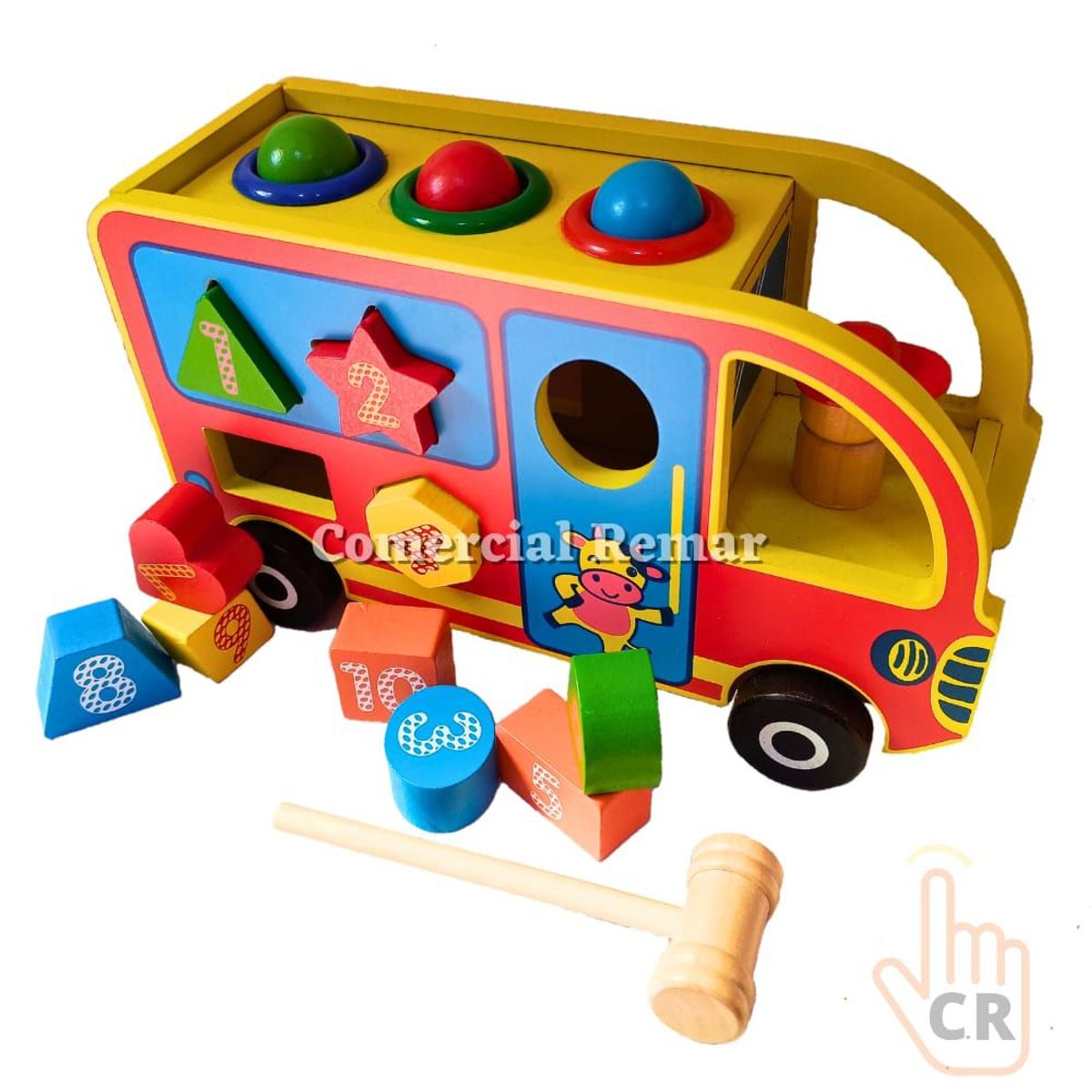 GENERICO - Bus Didáctico de Madera con Encajes y Juego del Martillo