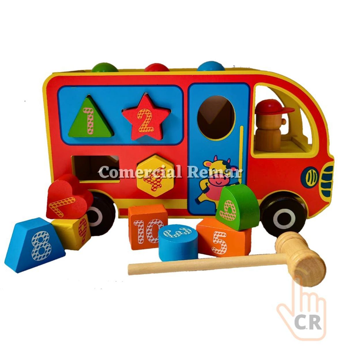 GENERICO - Bus Didáctico de Madera con Encajes y Juego del Martillo