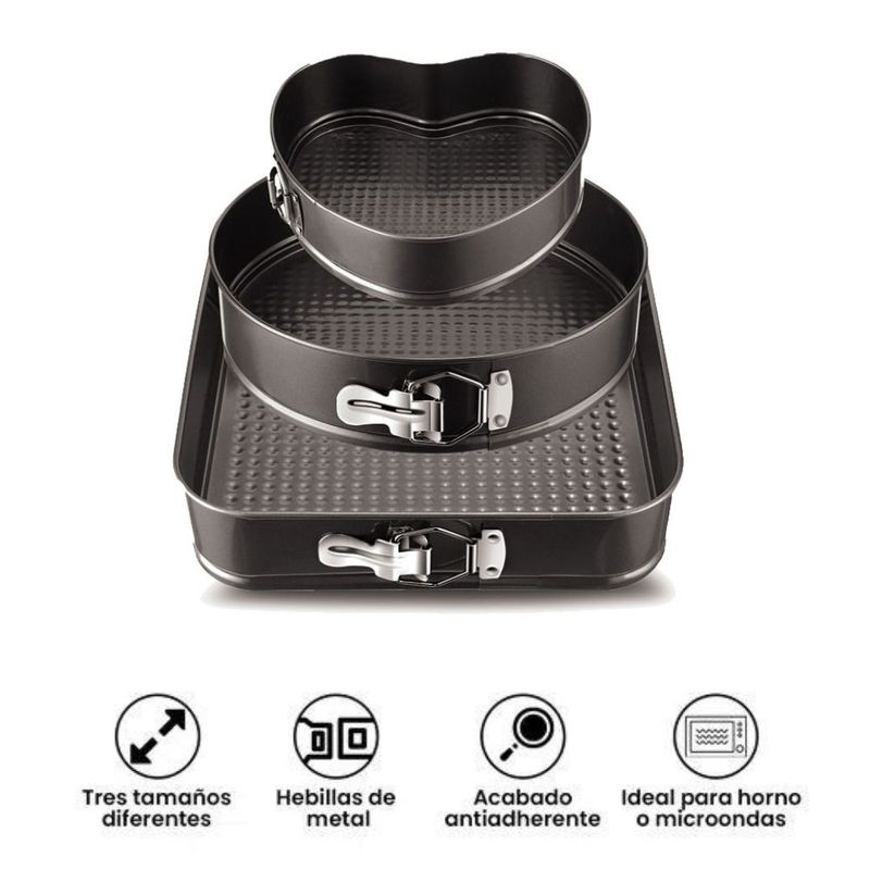 GENERICO - Set de Moldes para Repostería Antiadherente 3 Piezas