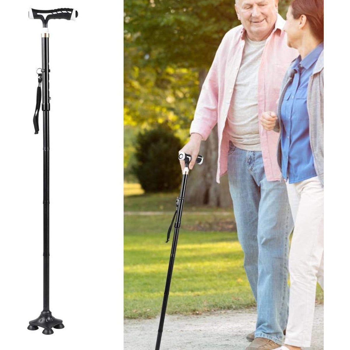 PUREPOWER - Bastón plegable con la luz ajustables del led para el viejo hombre