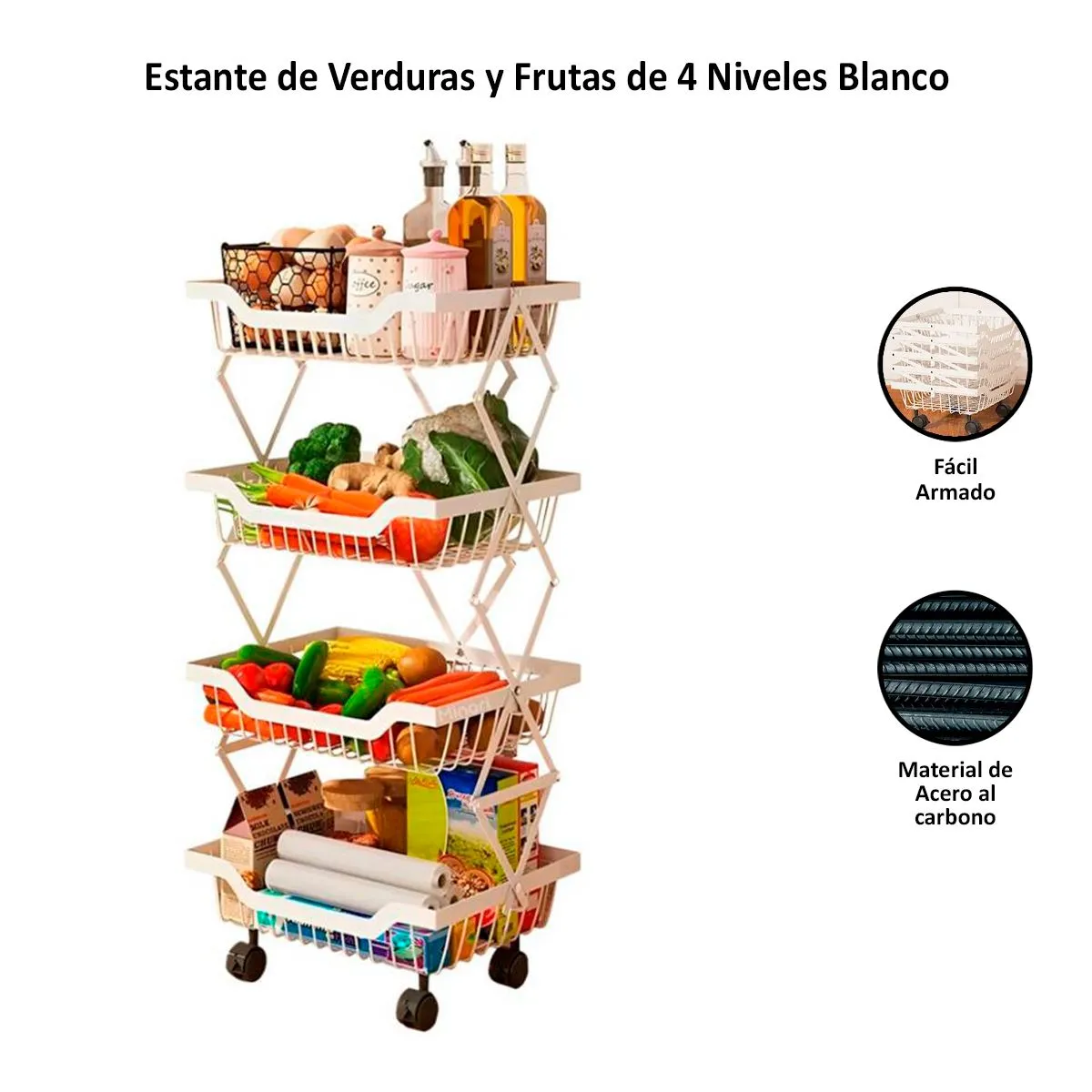 GENERICO - Estante Organizador de 4 Niveles Plegable Blanco