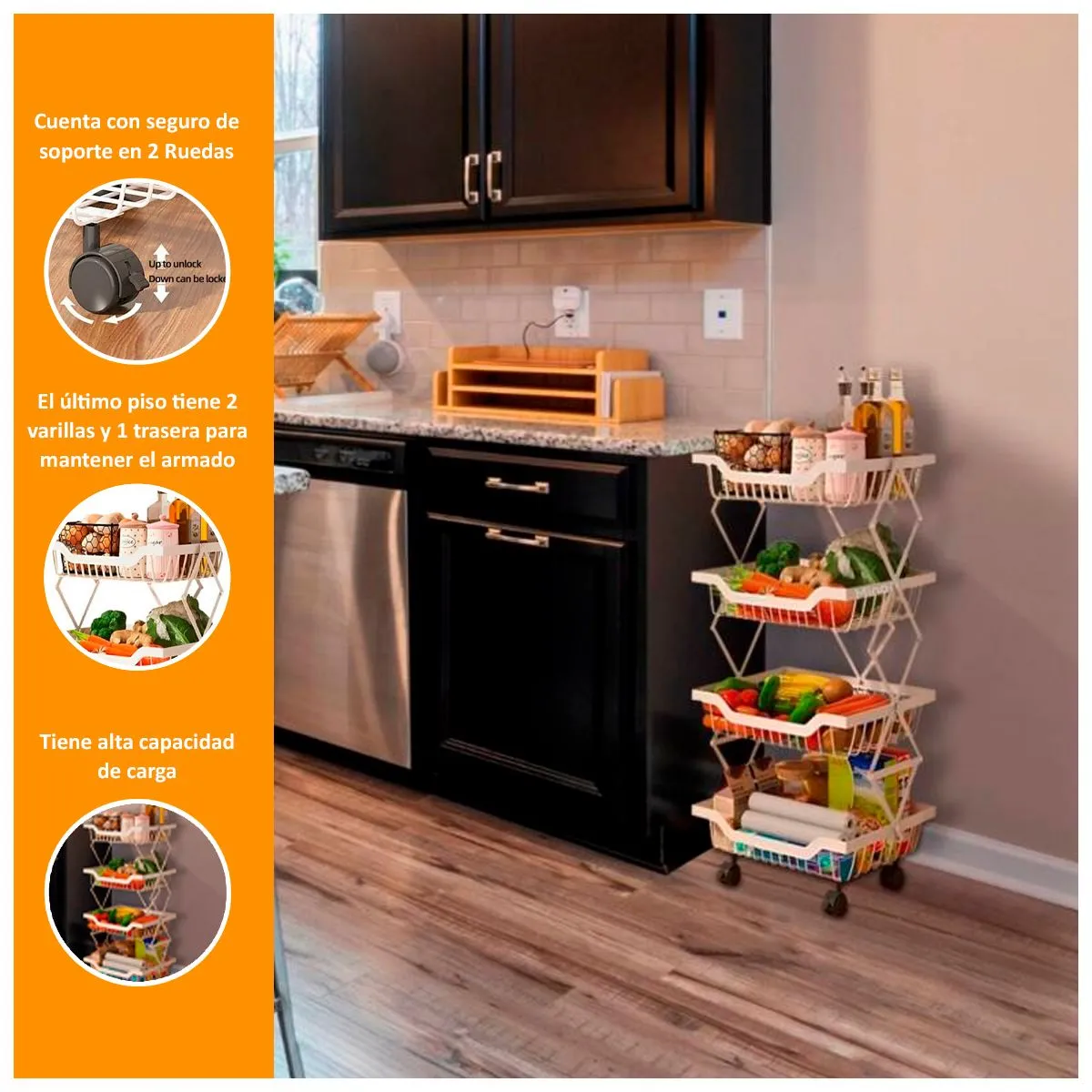 GENERICO - Estante Organizador de 4 Niveles Plegable Blanco