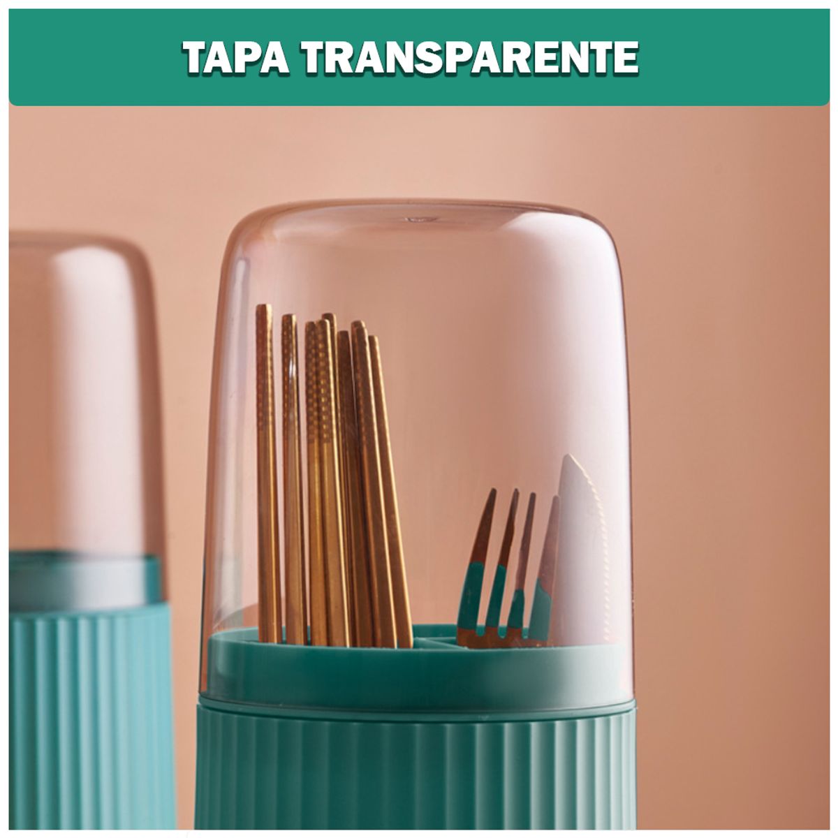 SASHIJA - Porta Cubiertos con Tapa C74 VD Y Papel Toalla Reutilizable X2