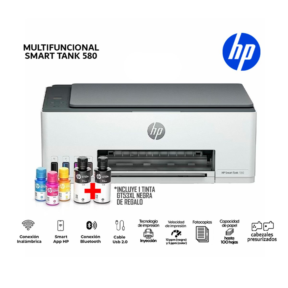 HP - Impresora Multifuncional HP Smart Tank 580 Wifi bluetooth smart app
