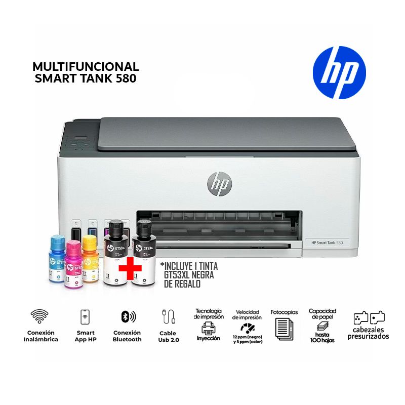 HP - Impresora Multifuncional HP Smart Tank 580 Wifi bluetooth smart app