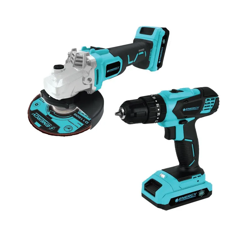ENERGY - Taladro PercutorRotomartillo 13mm12 y Esmeril Angular 115mm42 Inalambricos 20V Energy