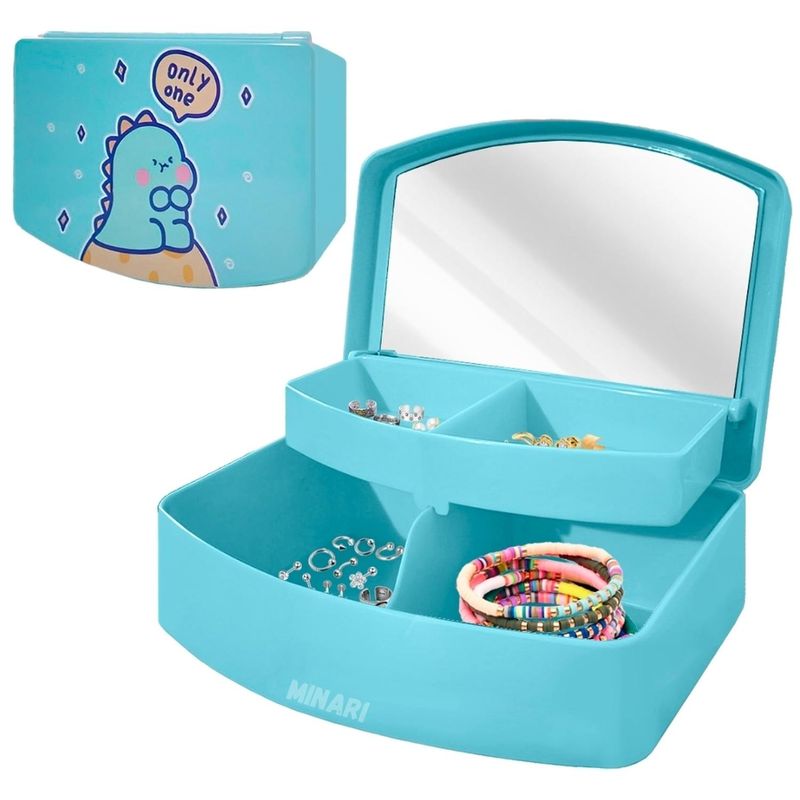 MINARI - Organizador de Joyas Accesorios Joyero Kawaii con Espejo Celeste J08