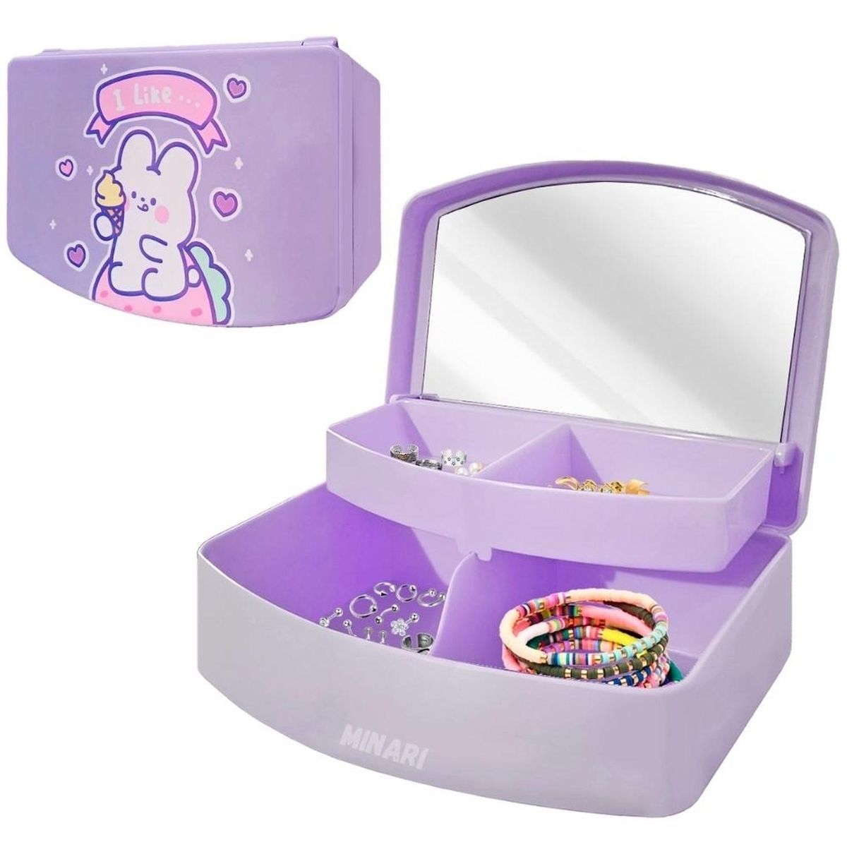 MINARI - Organizador de Joyas Accesorios Joyero Kawaii con Espejo Lila J08