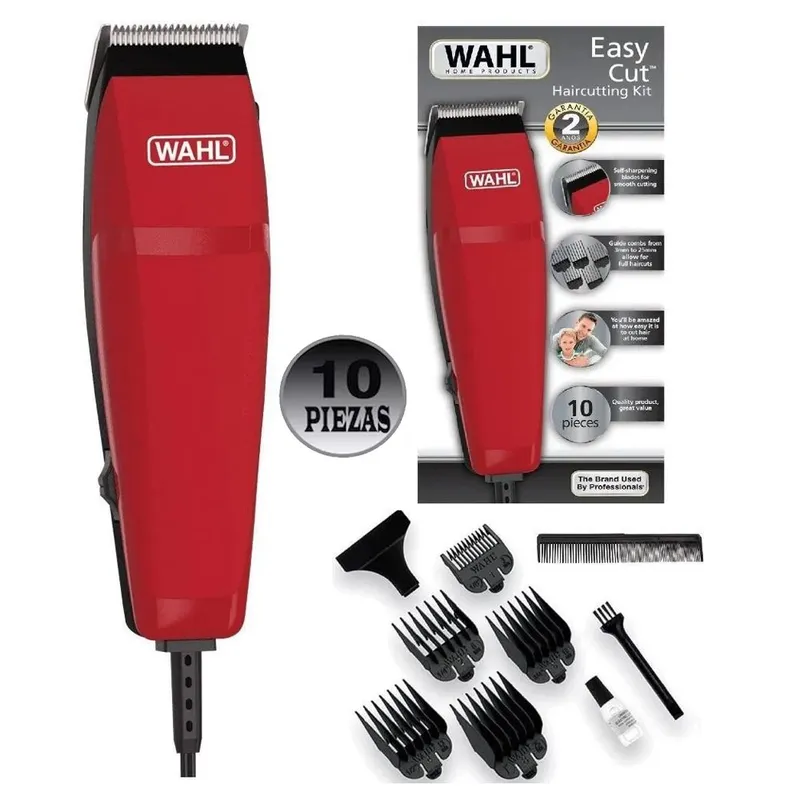 WAHL - Maquina recortadora de Cabello Wahl EASY CUT - Rojo + KIT 10 PIEZAS