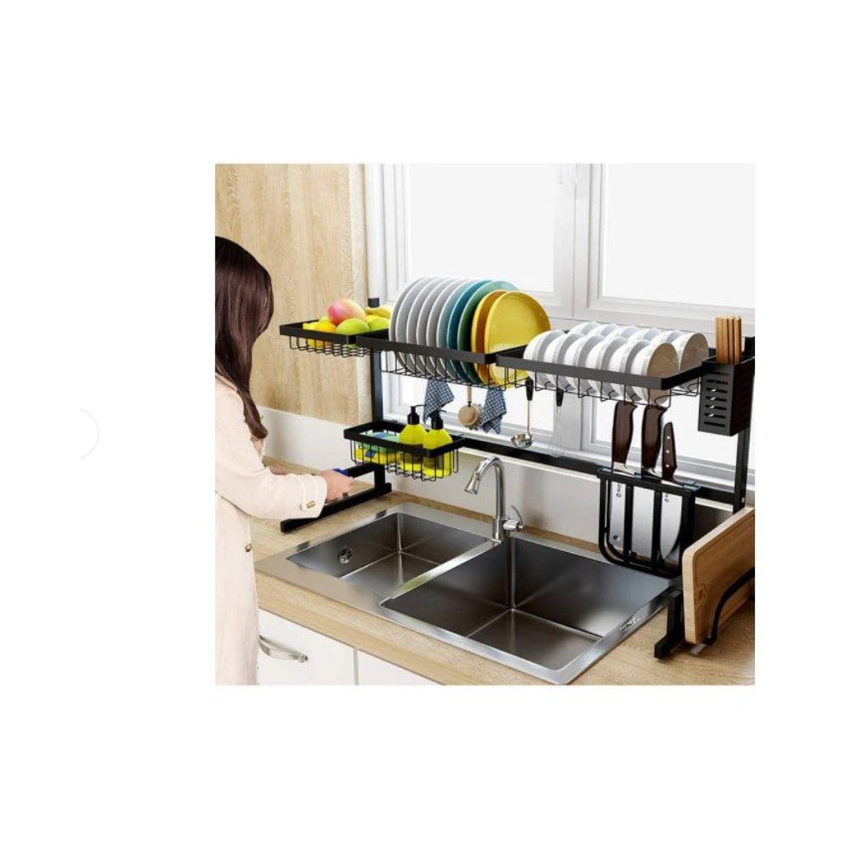 GENERICO - Escurridor y organizador de platos de acero inoxidable 85 cm