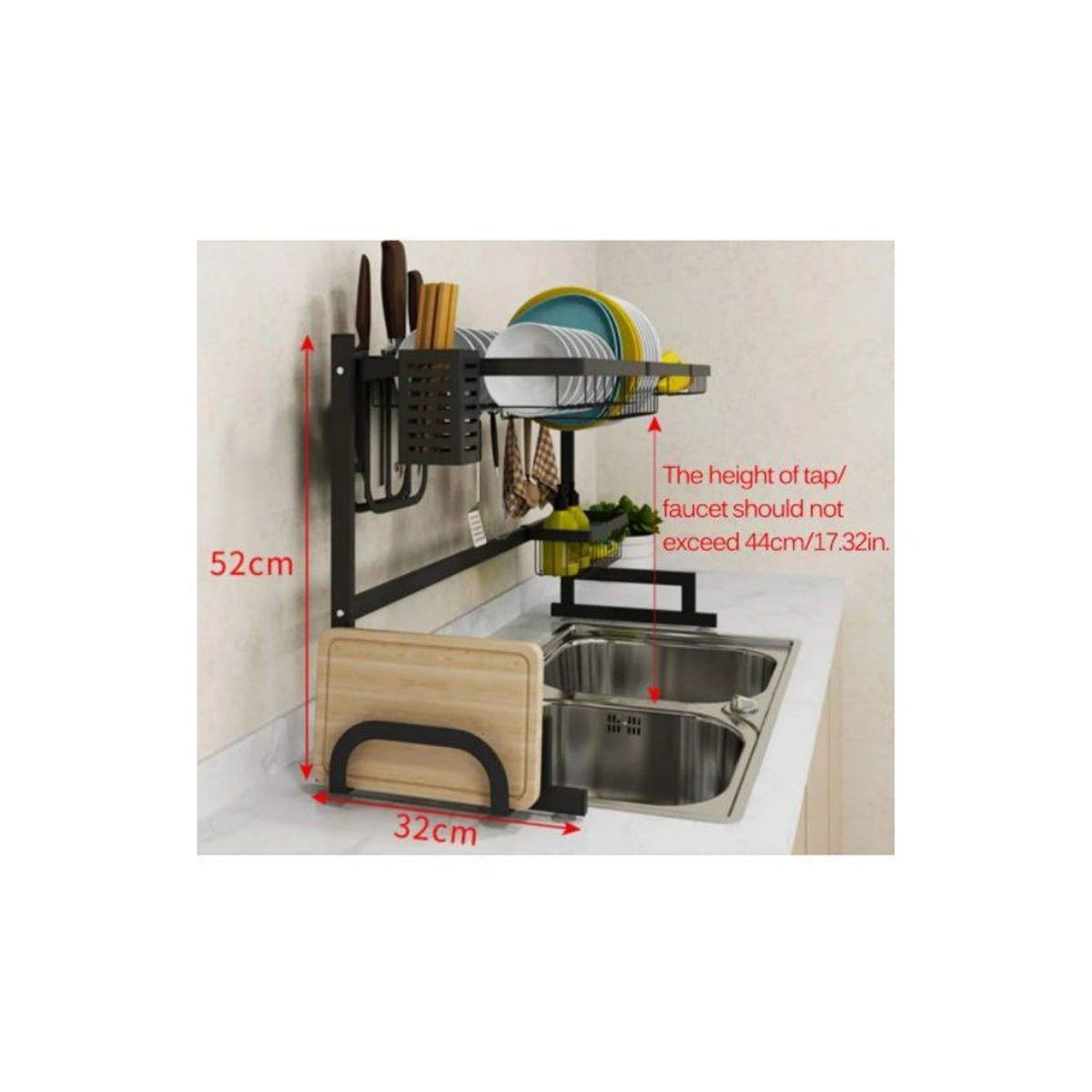 GENERICO - Escurridor y organizador de platos de acero inoxidable 85 cm