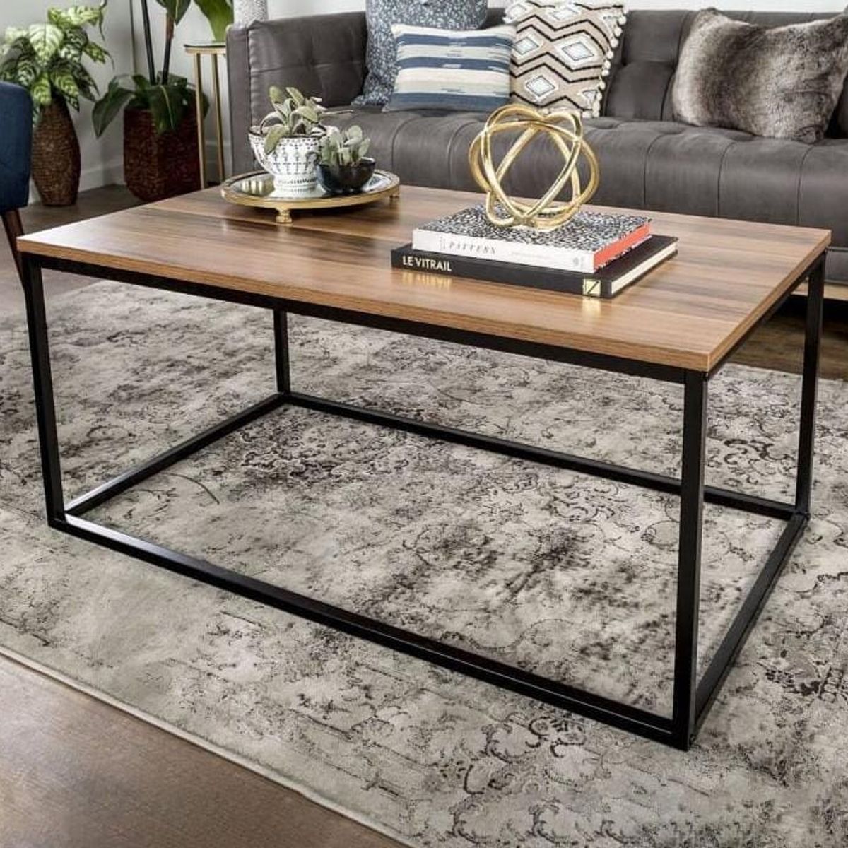 GENERICO - Mesa de centro rectangular marrón 80x50x40