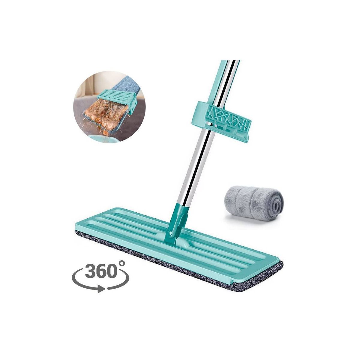 GENERICO - Trapeador Plano 360° 2 Mopas Absorbente y Escurridor