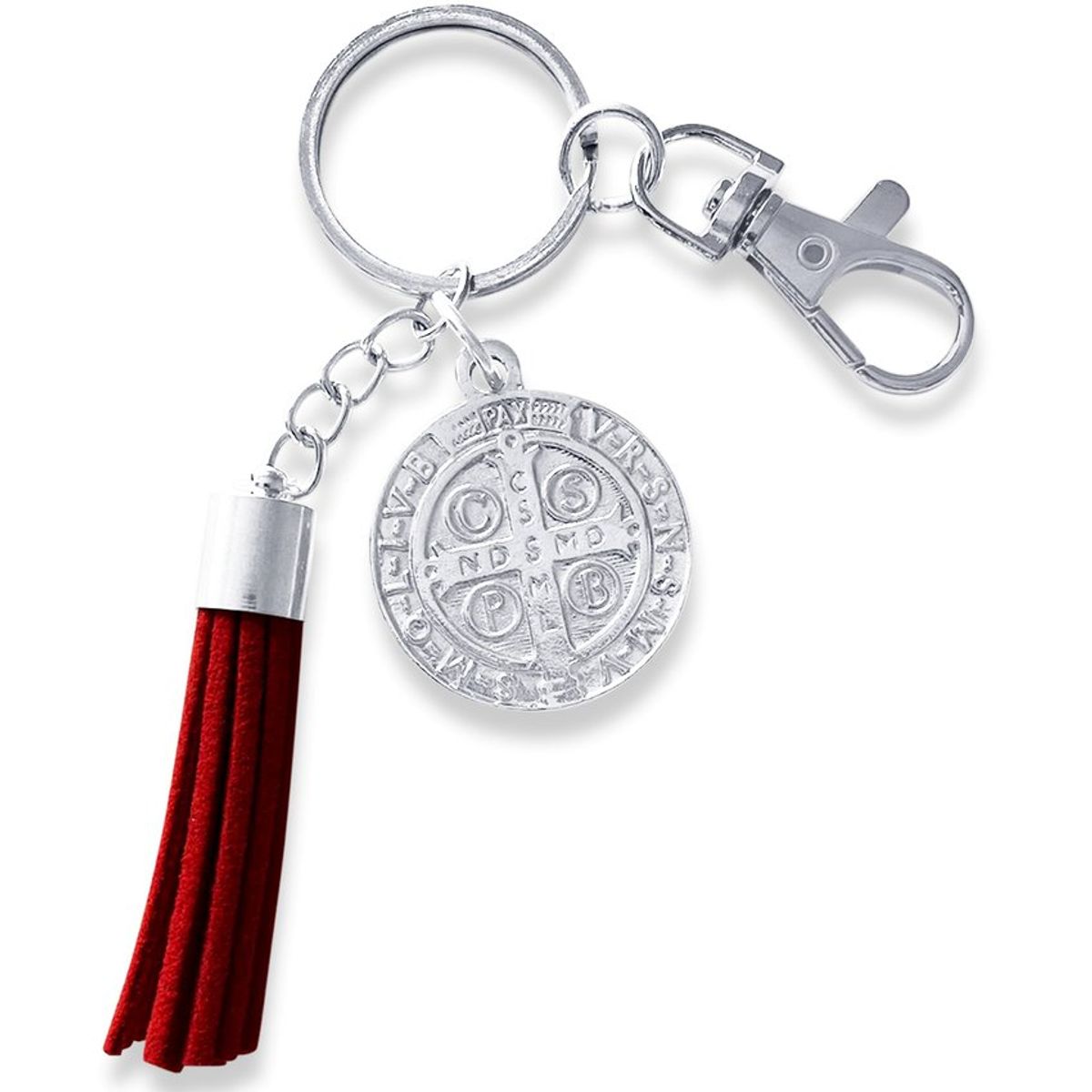 SANTORAL - Llavero Medalla de San Benito con Borla - Rojo
