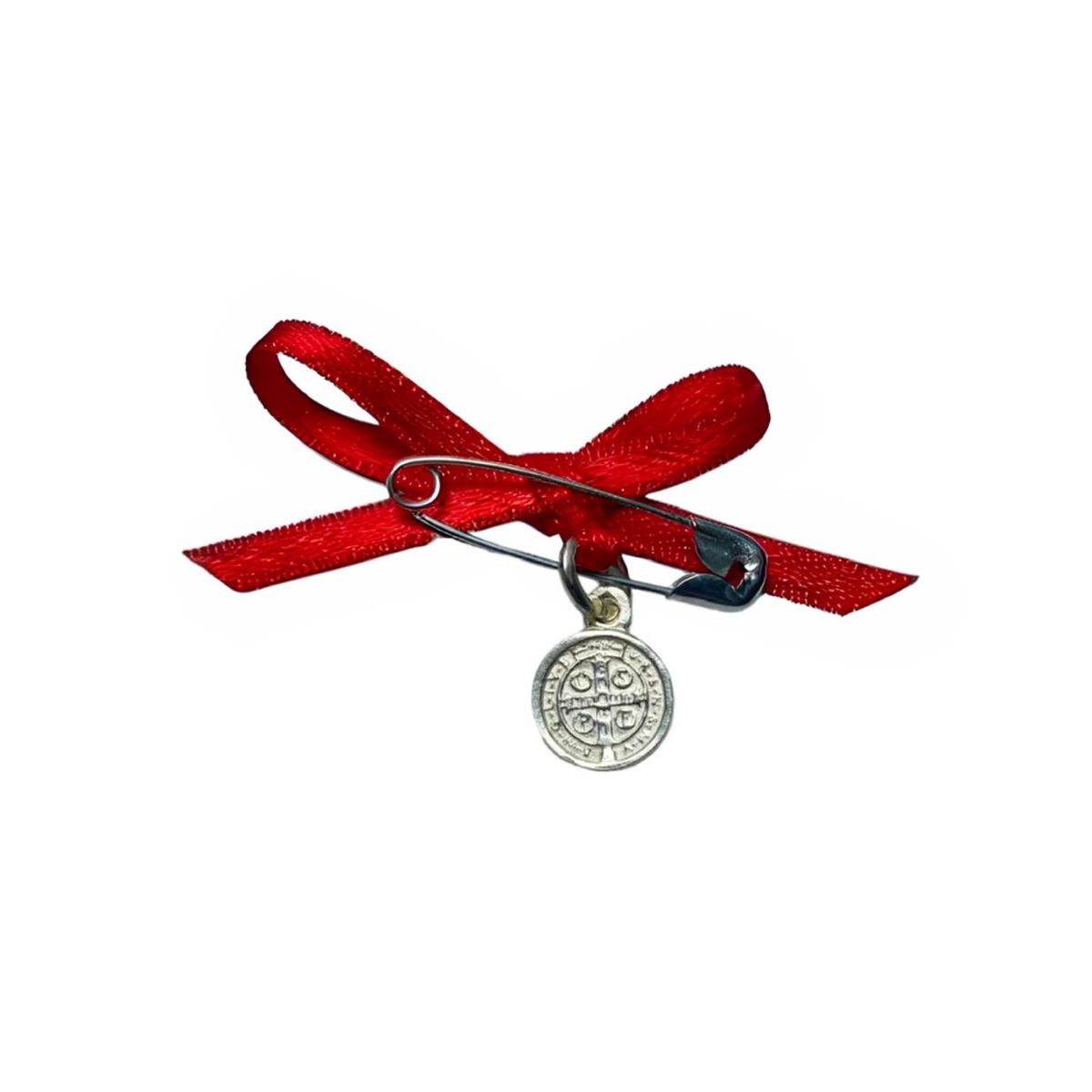SANTORAL - Medalla de San Benito en Plata con Imperdible - Rojo