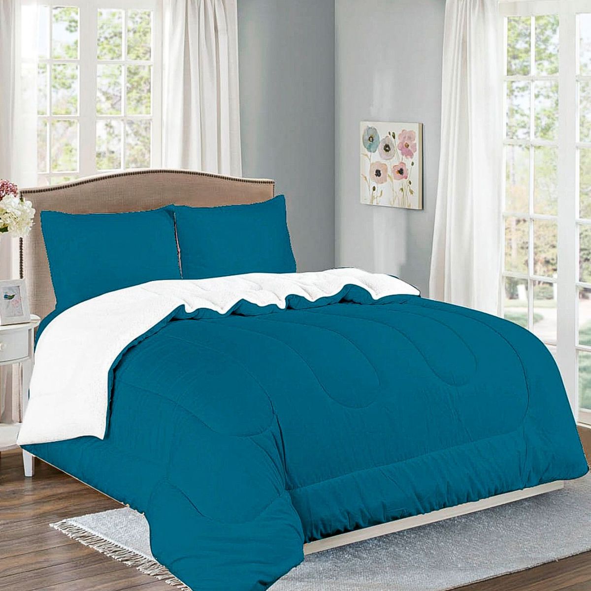 CASATEX - Edredón Acolchado Tela Carnero  100% Algodón 2 Plazas - VERDE TURQUESA