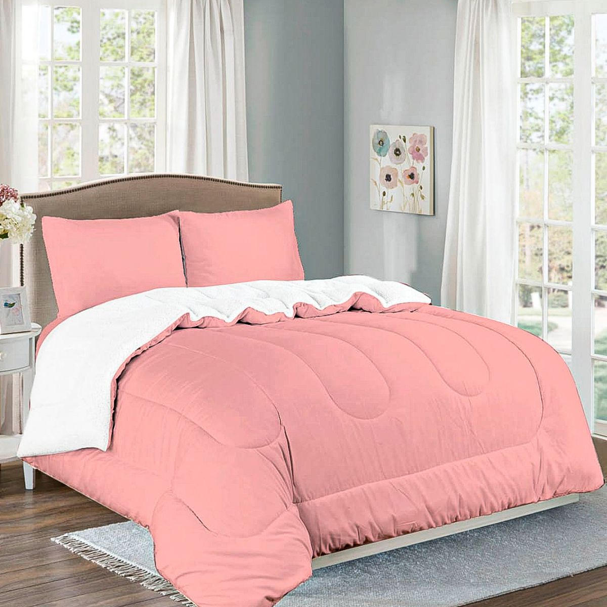 CASATEX - Edredón Acolchado Tela Carnero  100% Algodón 2 Plazas - ROSADO