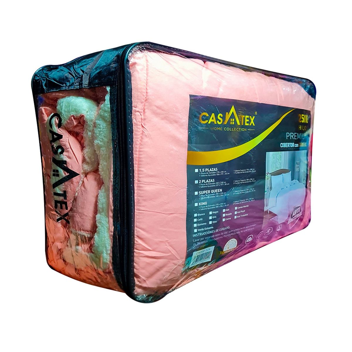 CASATEX - Edredón Acolchado Tela Carnero  100% Algodón 2 Plazas - DURAZNO