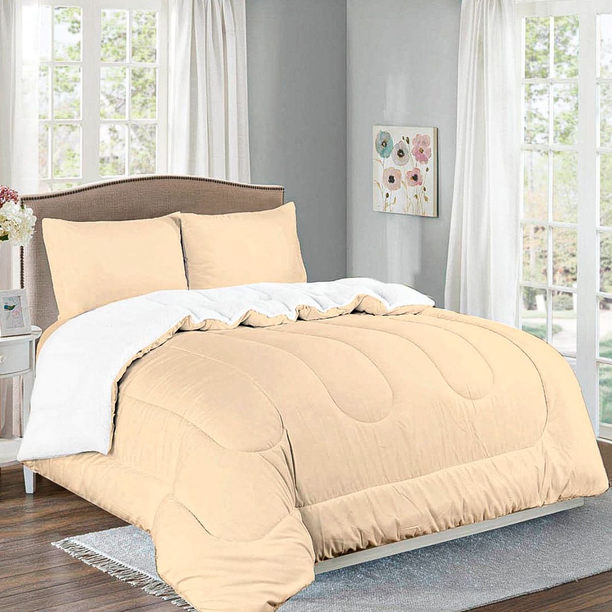 CASATEX - Edredón Acolchado Tela Carnero  100% Algodón 2 Plazas - CREMA