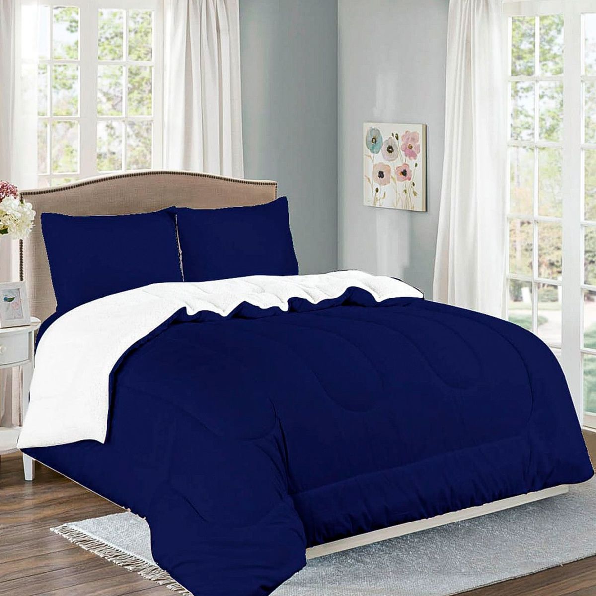 CASATEX - Edredón Acolchado Tela Carnero  100% Algodón 2 Plazas - AZUL