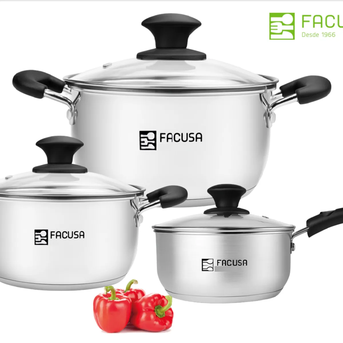 FACUSA - Juego de Ollas 6 Piezas con tapa de acero Facusa