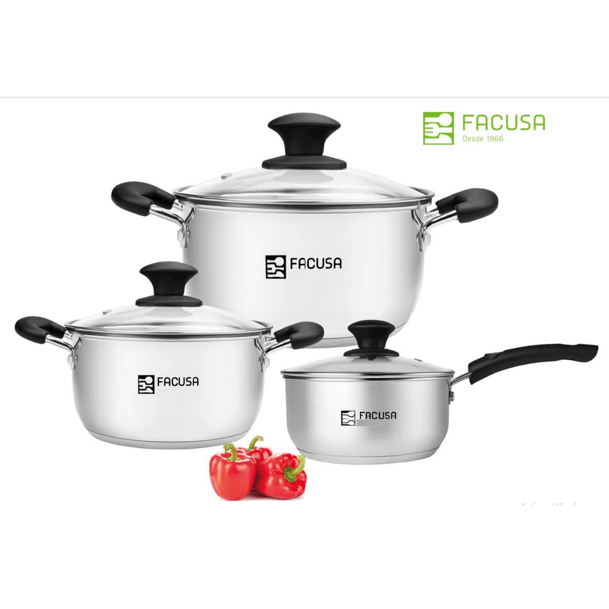 FACUSA - Juego de Ollas 6 Piezas con tapa de acero Facusa