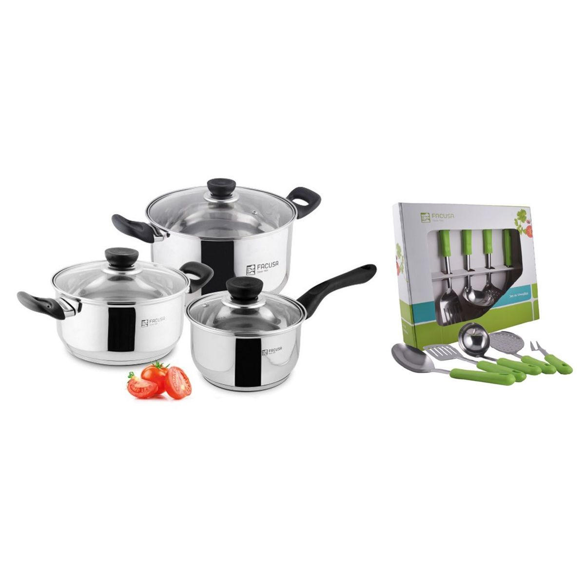 FACUSA - Juego de Ollas Facusa 6 Piezas con tapa de vidrio