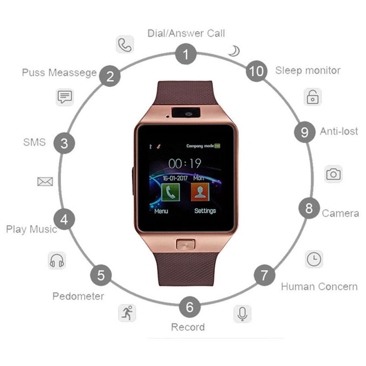 VATYERTY - Smart watch dz09 bluetooth táctil con chip / cámara - negro