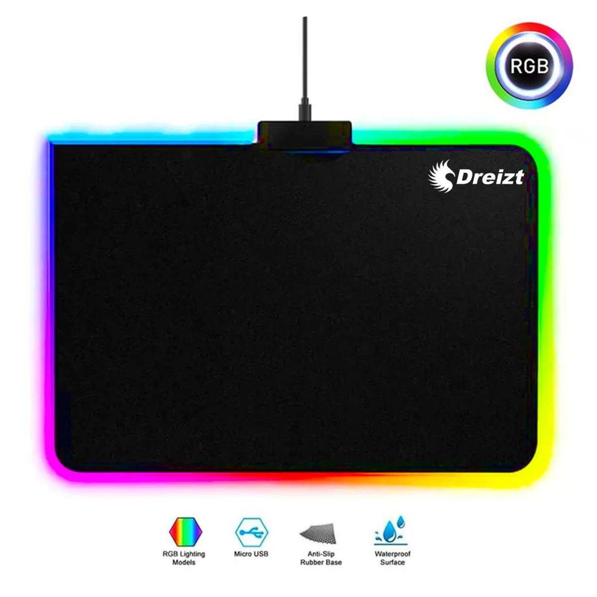 DREIZT - Mousepad Gamer RGB Multicolor 30cm x 25cm