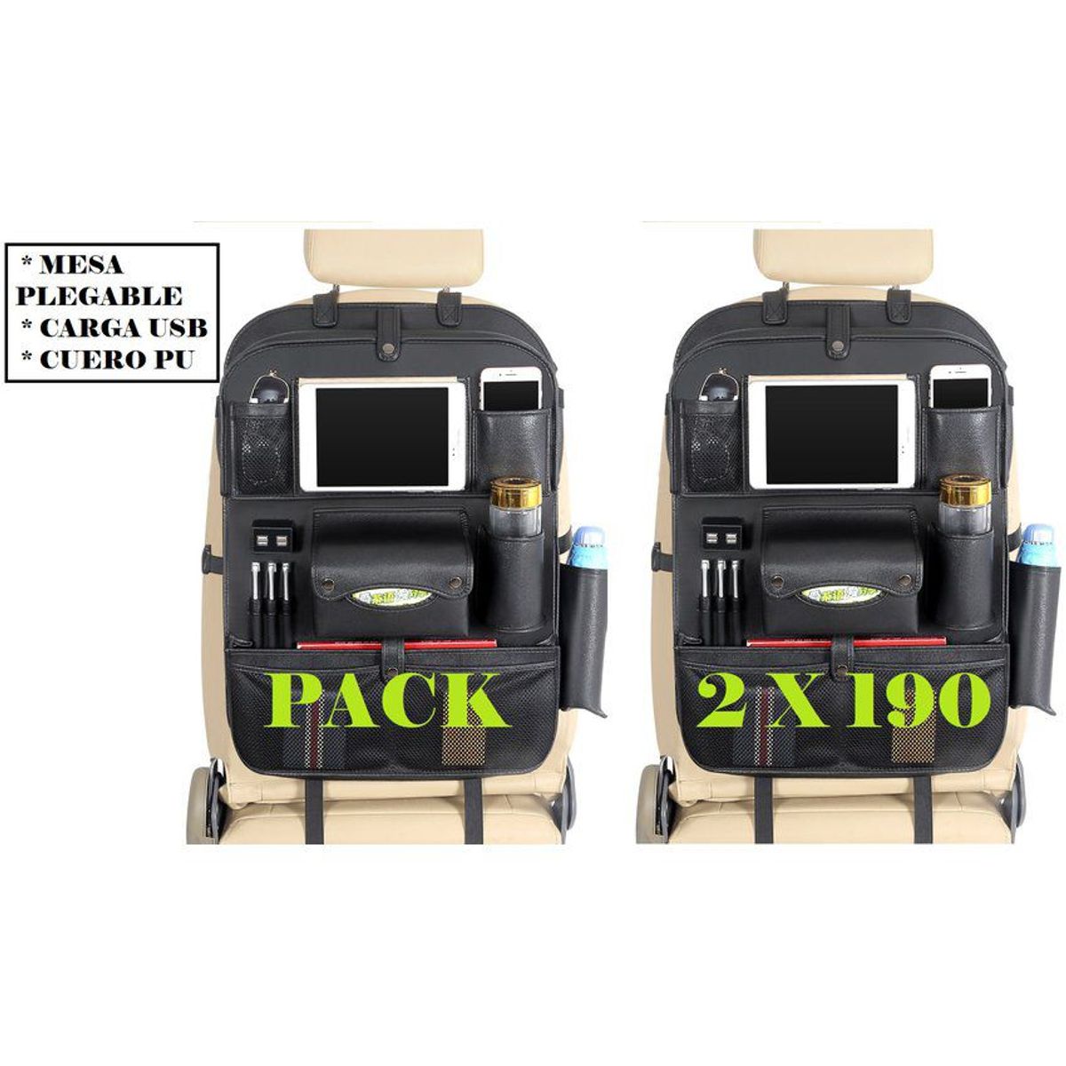 GENERICO - Promo organizador auto con 2 usb cuero pu + mesa plegable