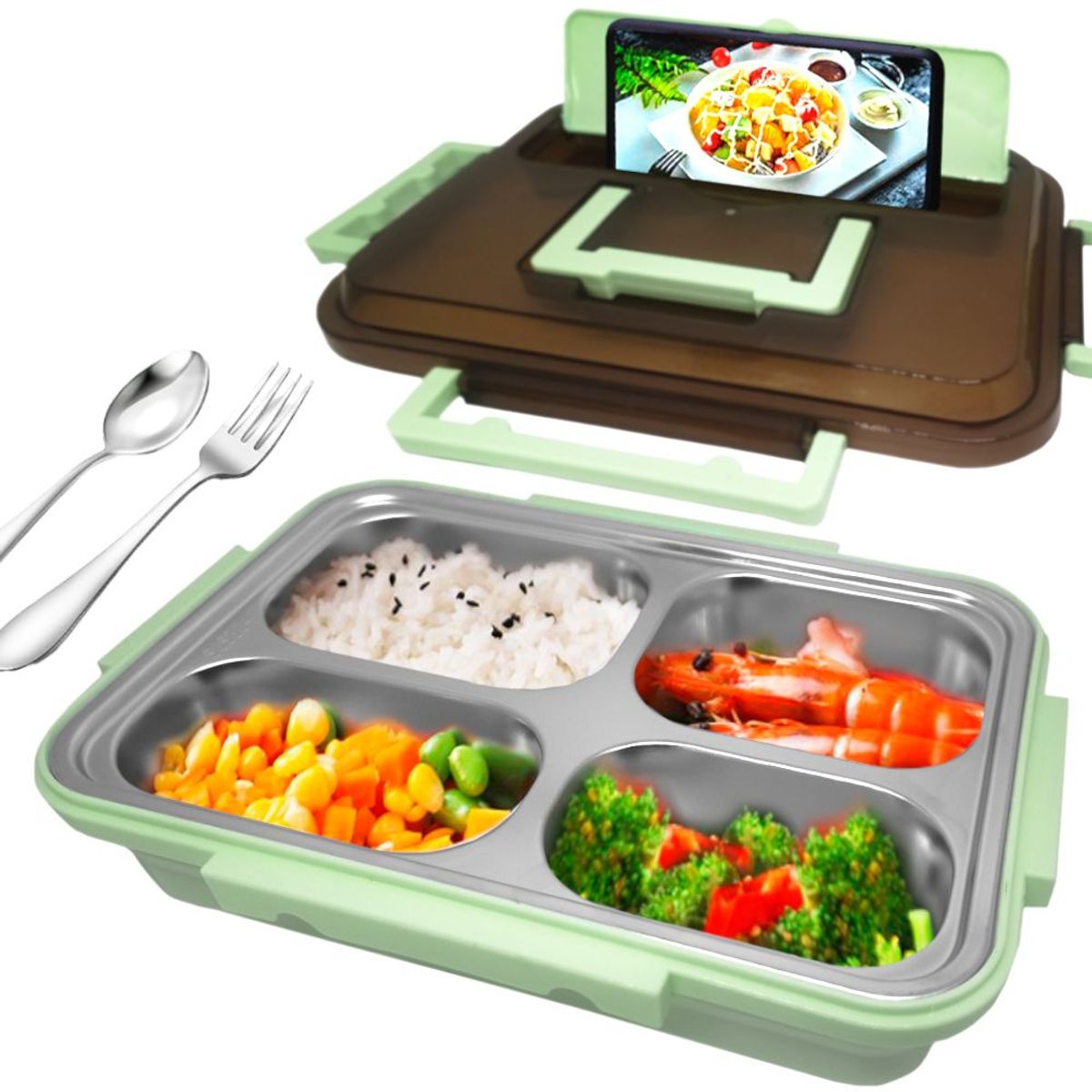 GENERICO - Lonchera Táper de Comida 3 o 4 Divisiones Verde