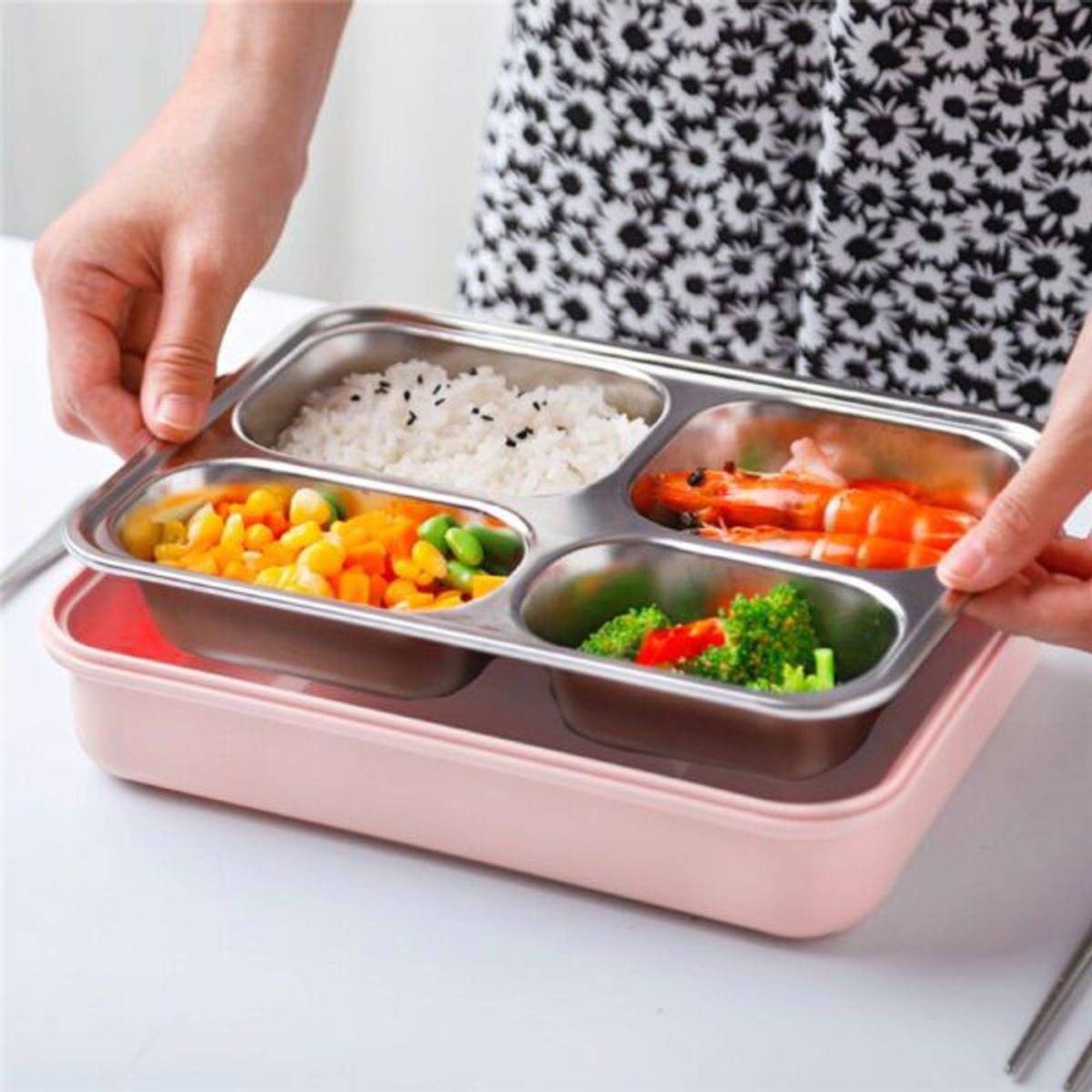 GENERICO - Lonchera Táper de Comida 4 o 3 Divisiones Rosada