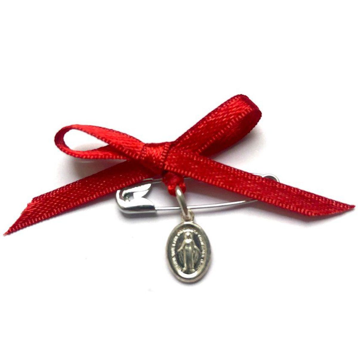 SANTORAL - Virgen de la Medalla Milagrosa en Plata  - Imperdible - Rojo