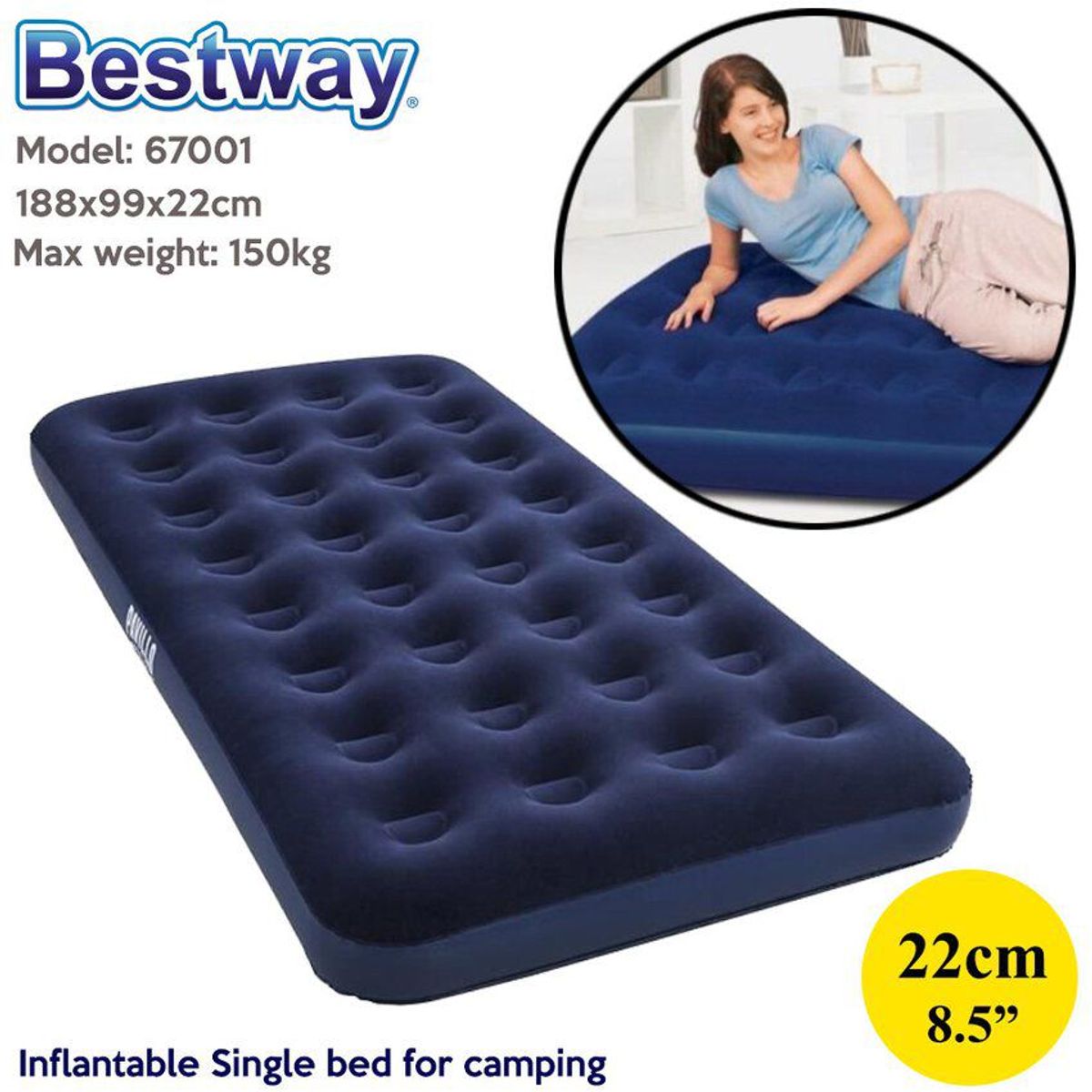BESTWAY - Bestway - colchon inflable  de 1.5 plaza (188x99x22 cm)