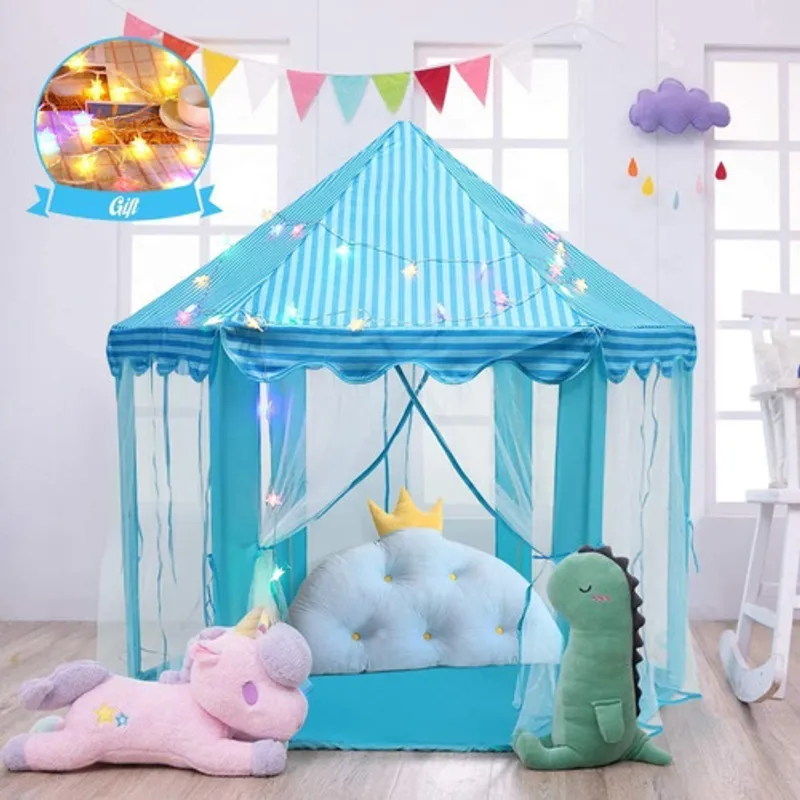 GENERICO - Carpa castillo princesa con luces modelo tul - turqueza