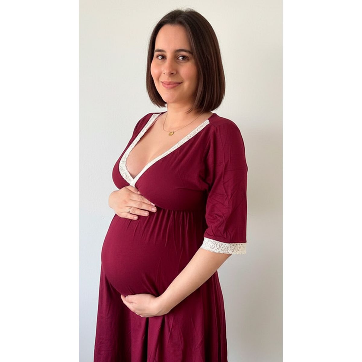 GENERICO - Camison Maternal Modelo Victoria  Manga TresCuarto BCxy Lenceria