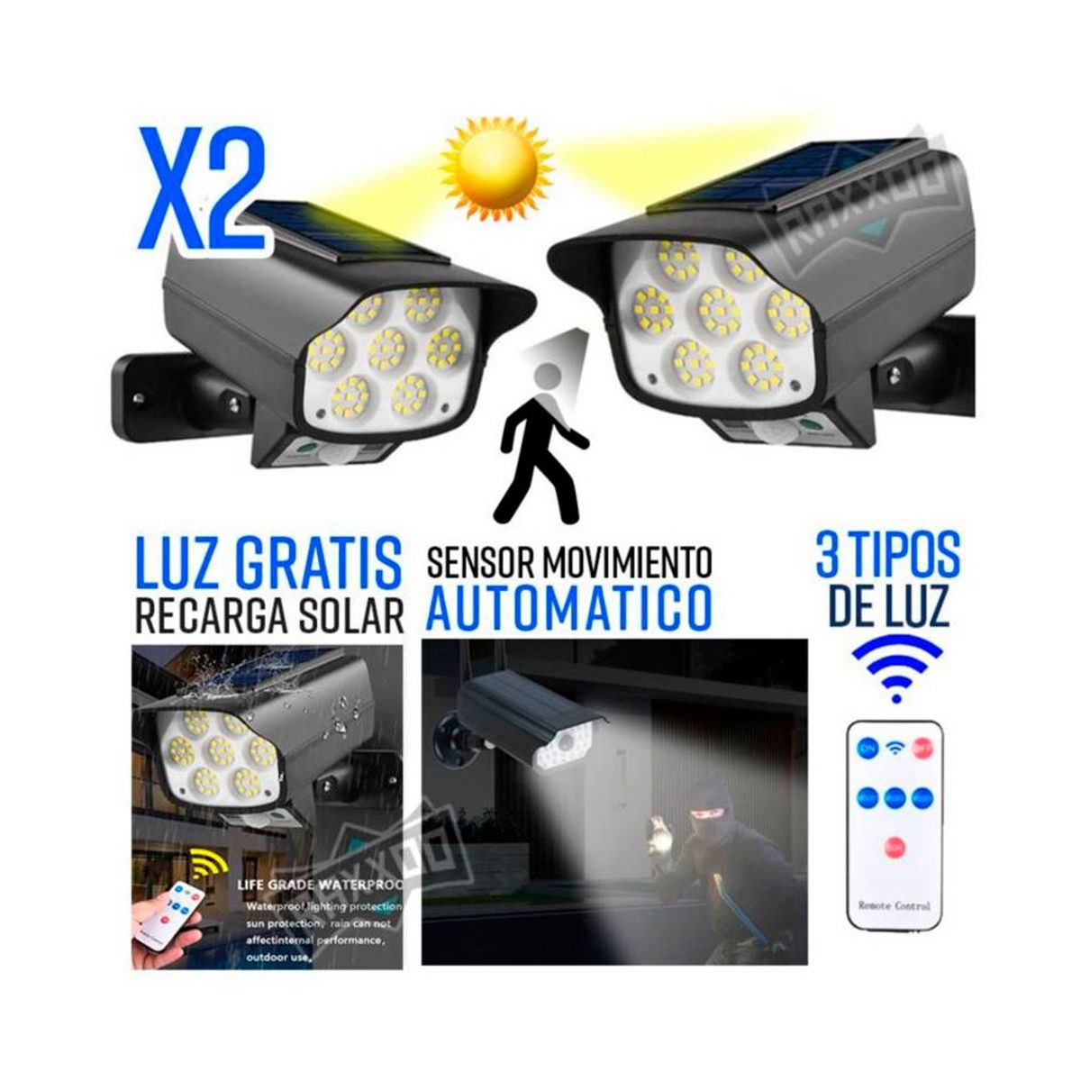 GENERICO - Lámpara Solar Recargable Forma cámara seguridad  Sensor de movimiento
