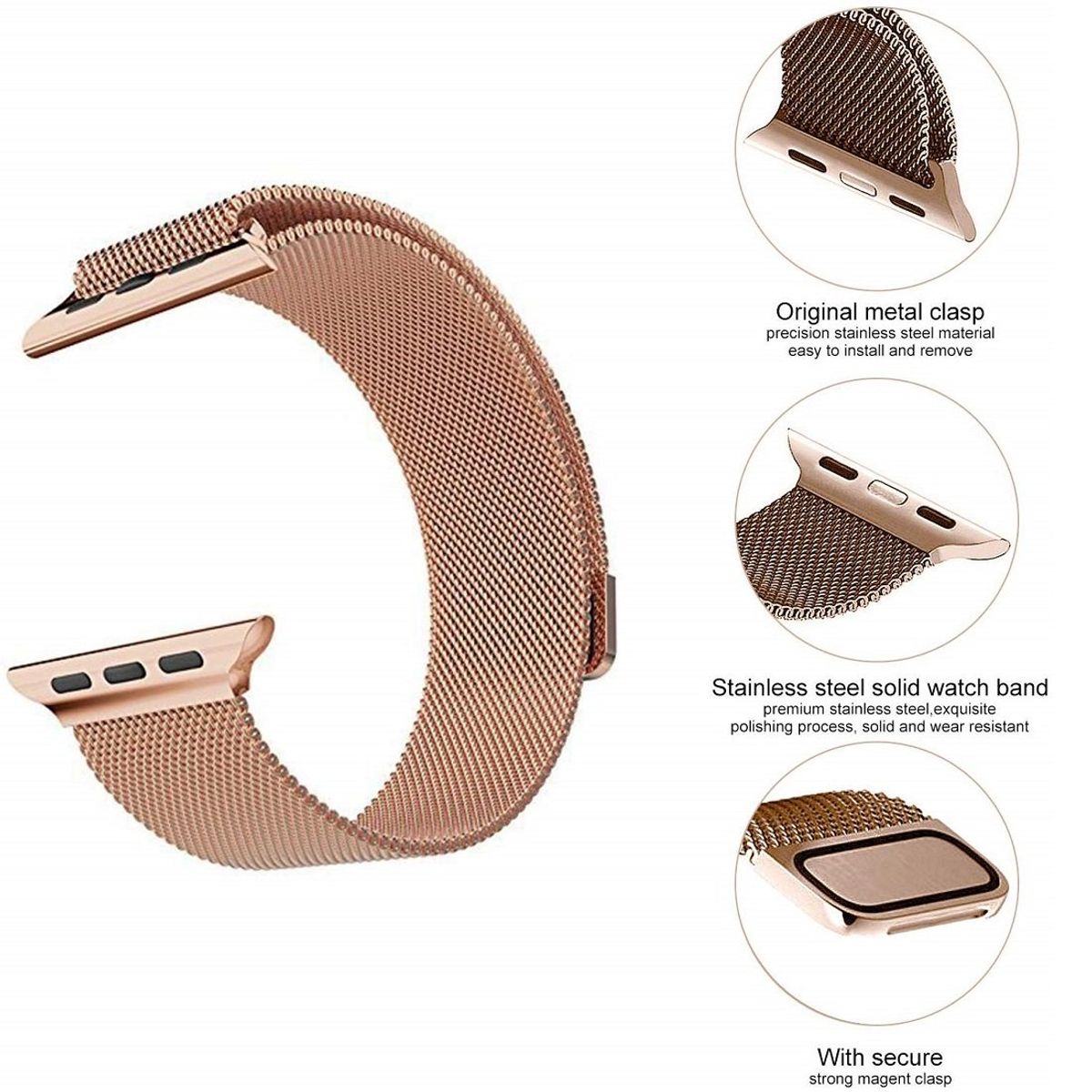 GENERICO - Correa Milanese para Apple Watch 42mm - 44mm - 45mm - 49mm - Rosa