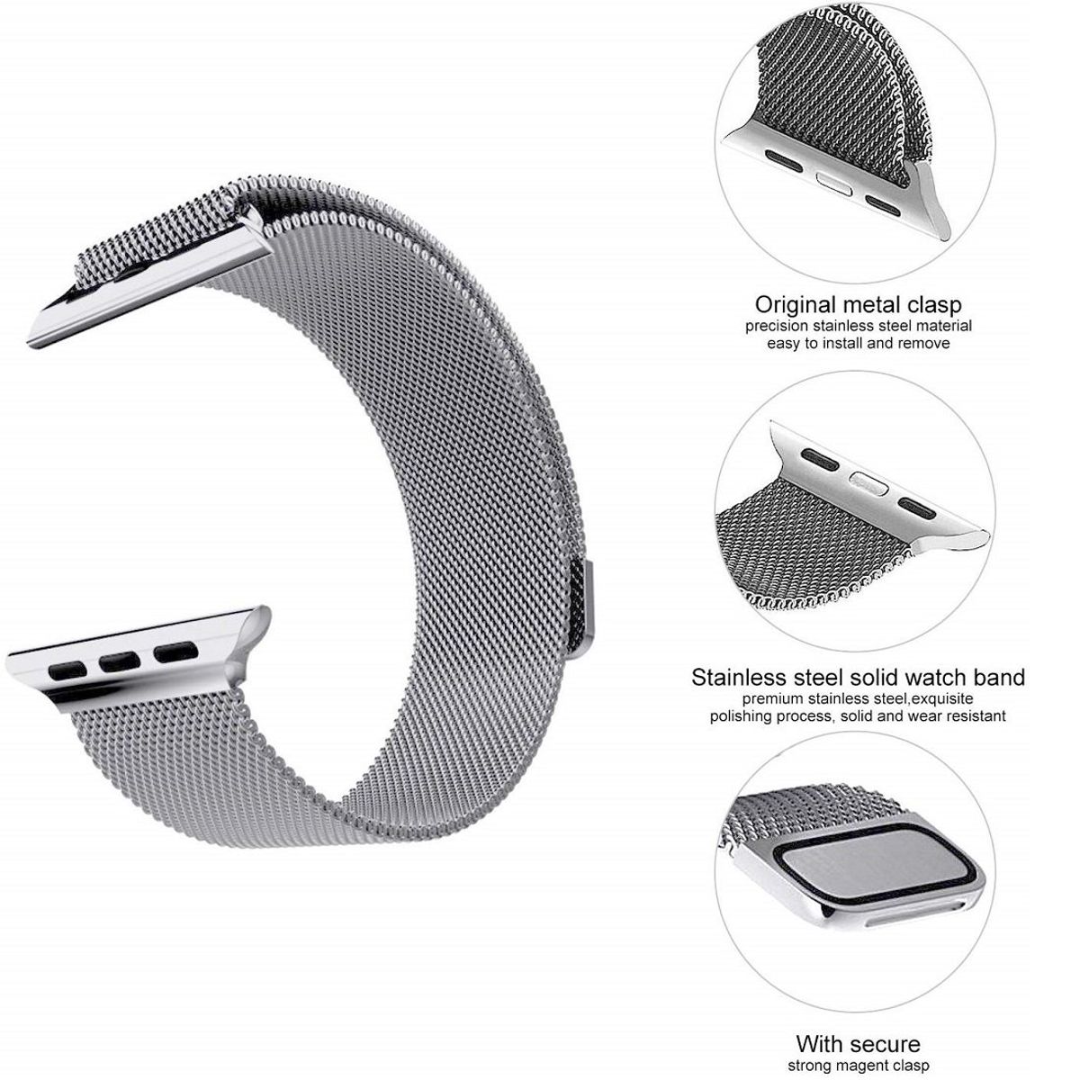 GENERICO - Correa Milanese para Apple Watch 42mm - 44mm - 45mm - 49mm - Plata