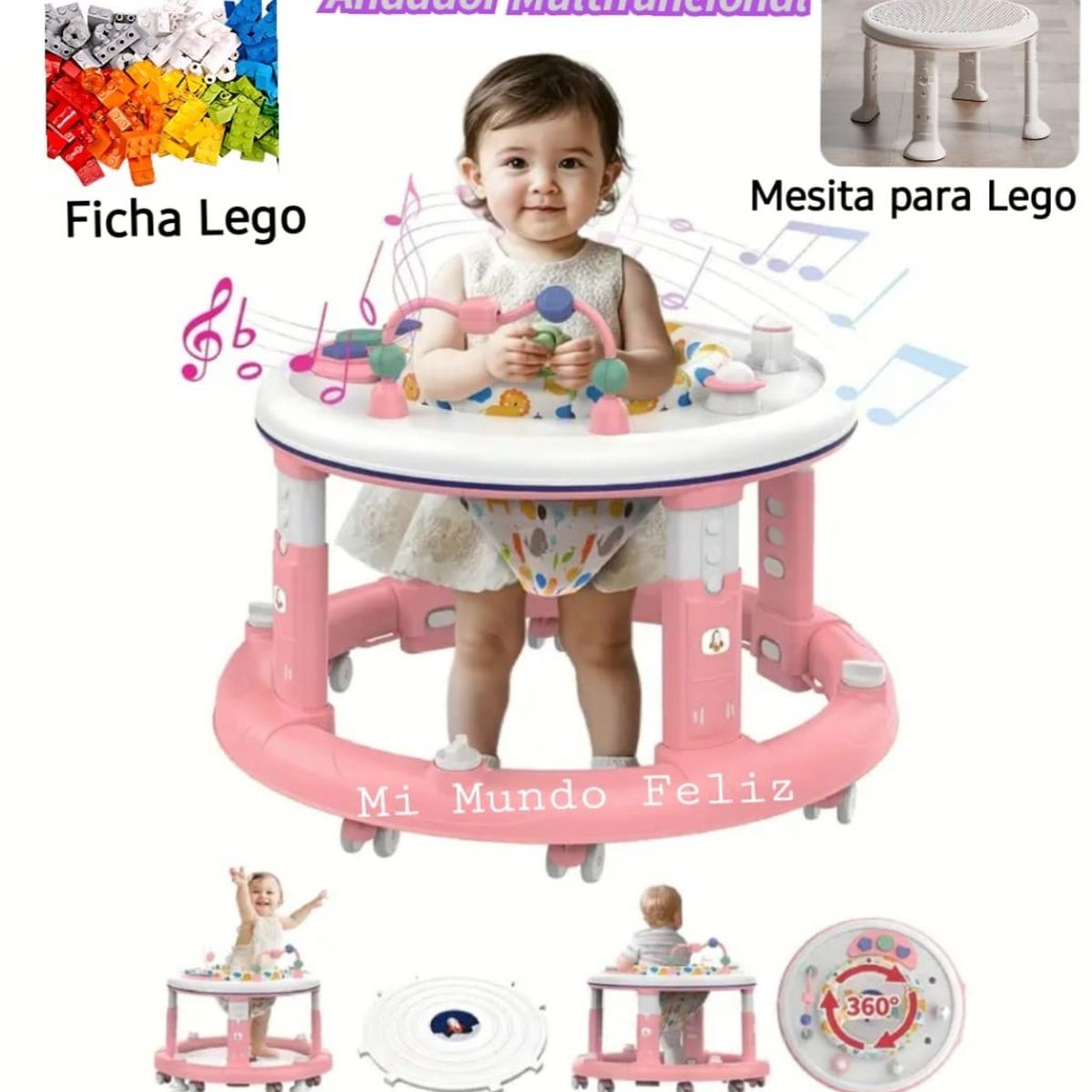 BABY - Andador Bebe multifuncional Musical Rosado
