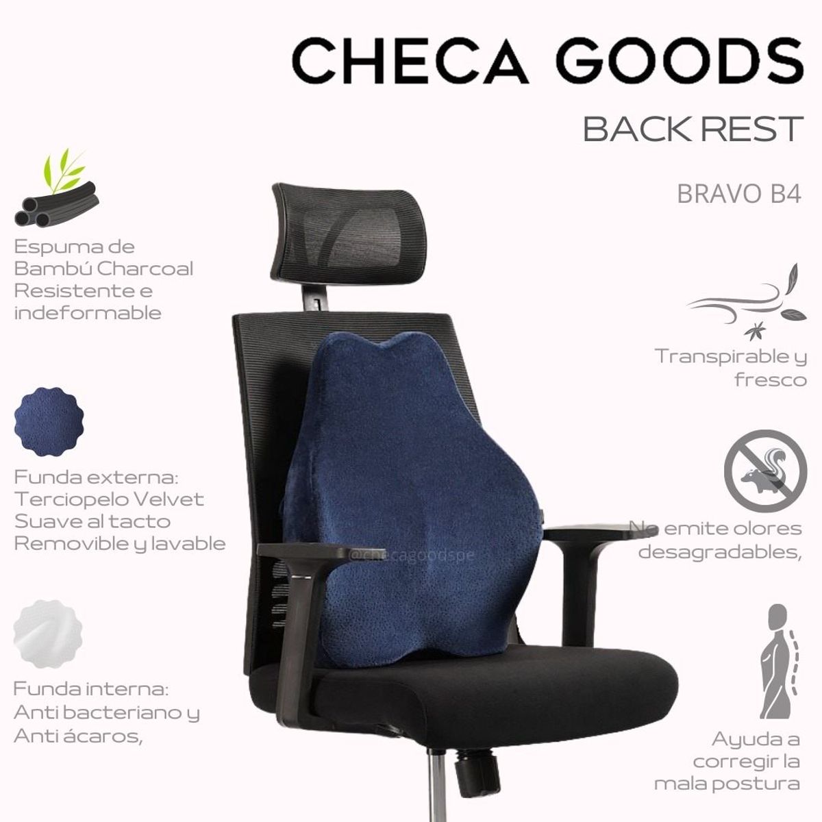 CHECAGOODS - Respaldar Espalda Ergonómico Oficina Original Checa Goods B4 Azul