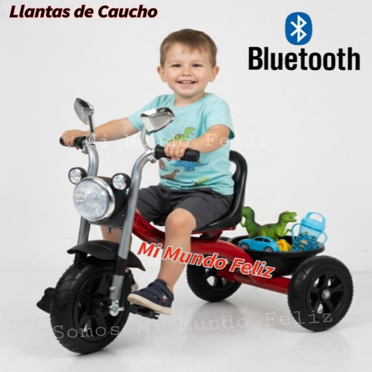BABY - Triciclo para Niños Llantas  Anchas Bluetooth Musical Red