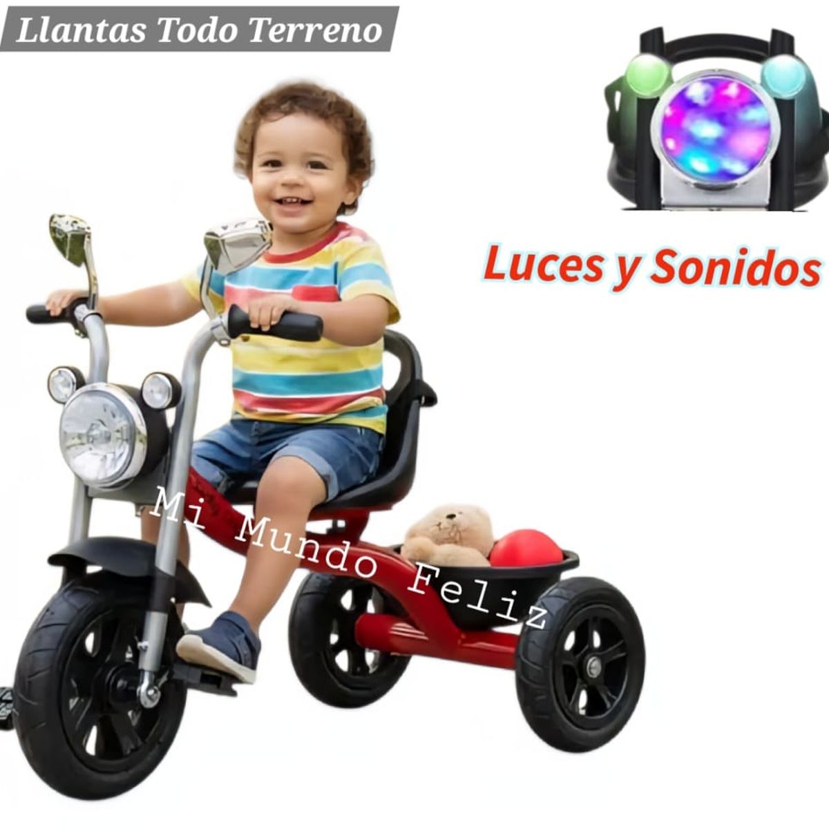 BABY - Triciclo para Niños Llantas  Anchas Bluetooth Musical Red