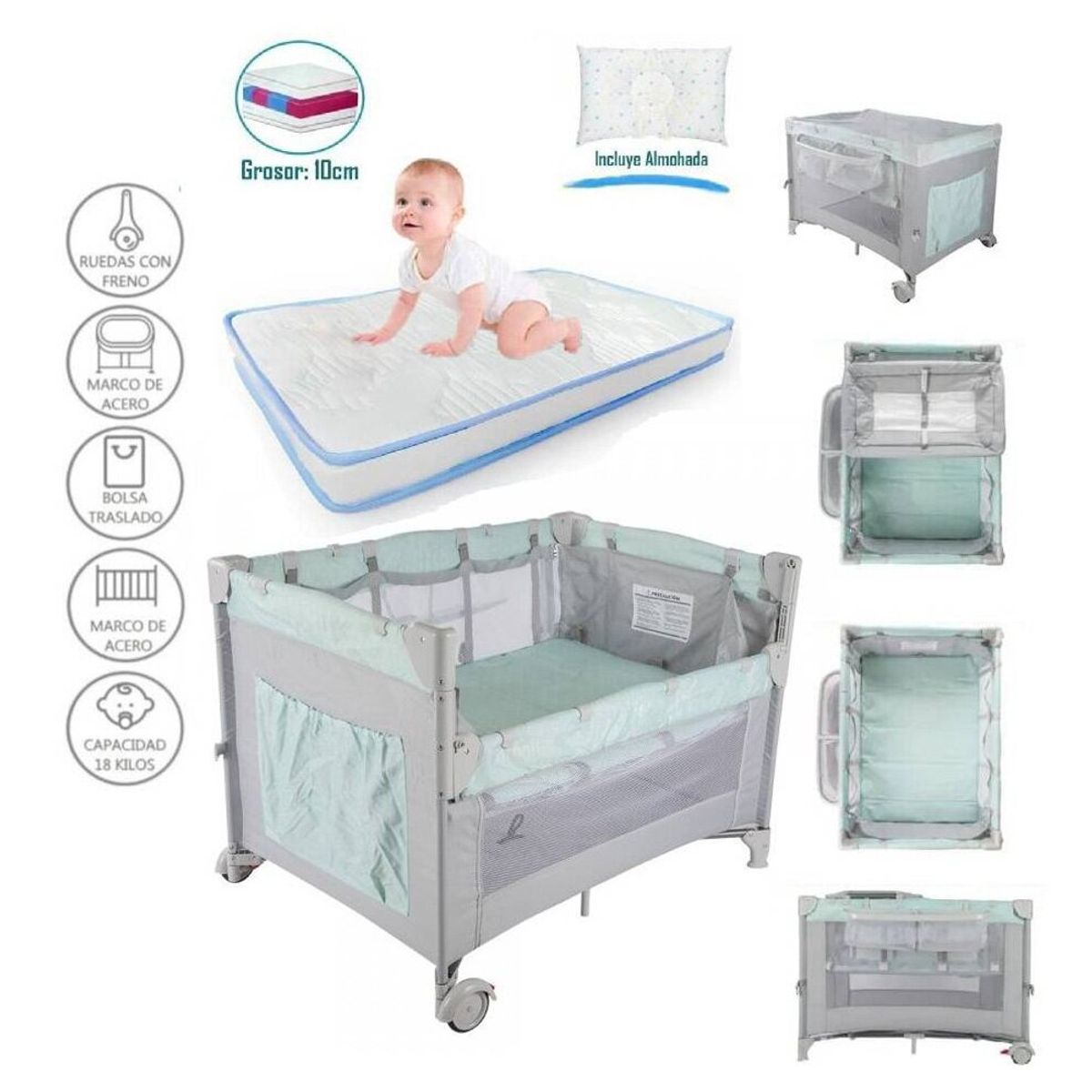 INFANTI - Cuna corral always  Colchon Azul