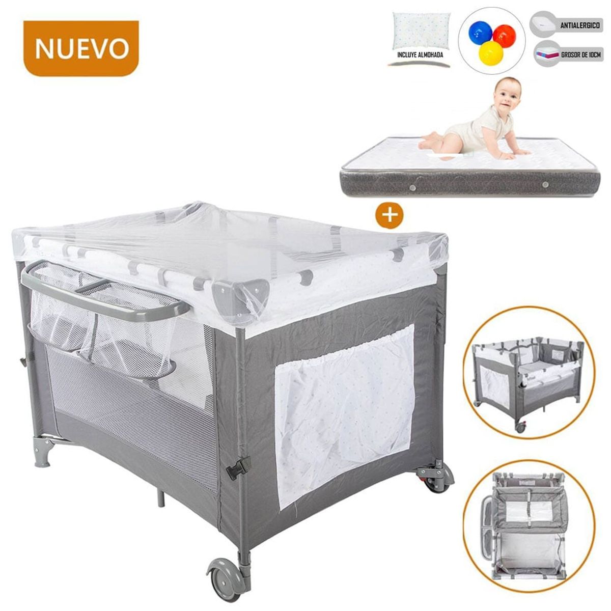INFANTI - Cuna Corral Always Together Infanti Marengo - Colchón Gris
