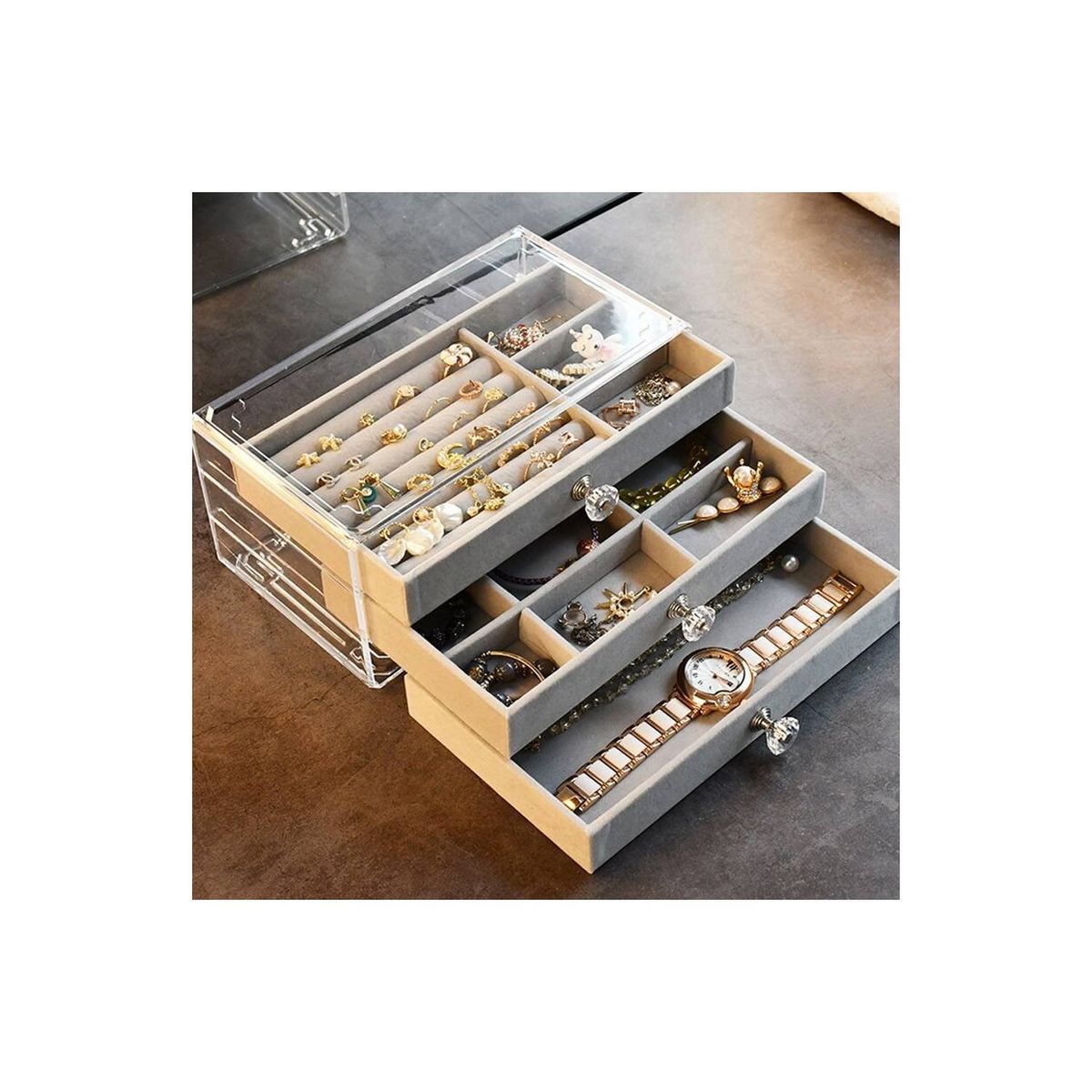 GENERICO - Joyero Organizador De Joyas Cofre Pulseras Relojes 3 Niveles